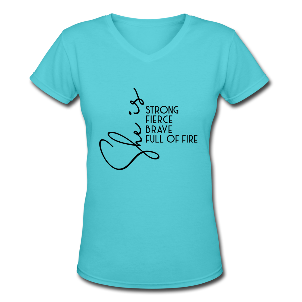 She is Strong Women's V-Neck T-Shirt - aqua