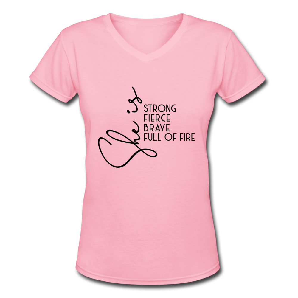 She is Strong Women's V-Neck T-Shirt - pink