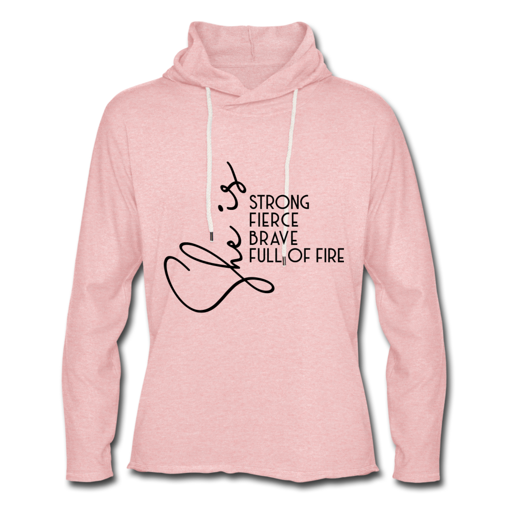 She is Strong Unisex Lightweight Terry Hoodie - cream heather pink