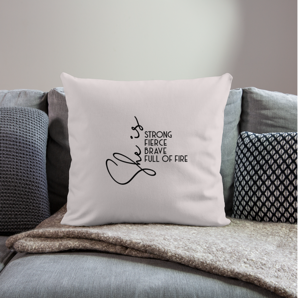 She is Strong Throw Pillow Cover 18” x 18” - light taupe