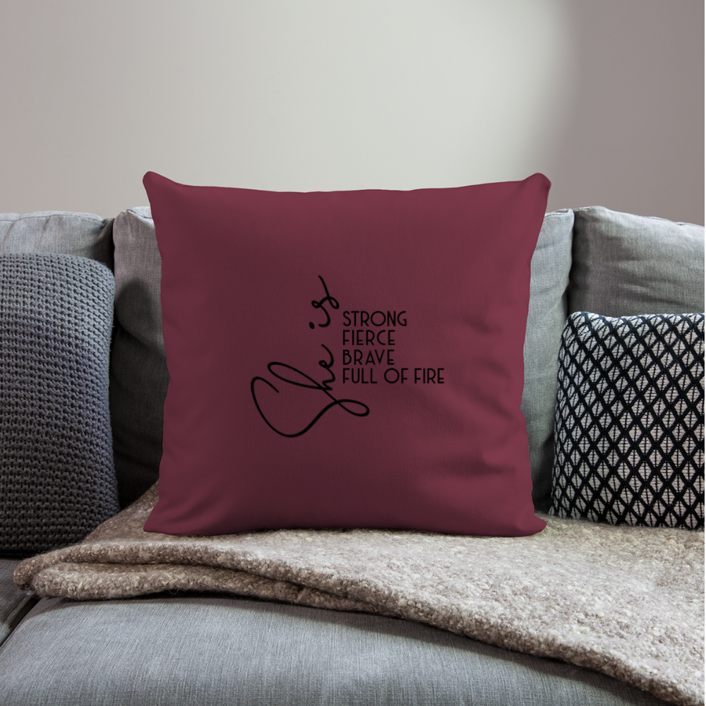 She is Strong Throw Pillow Cover 18” x 18” - burgundy