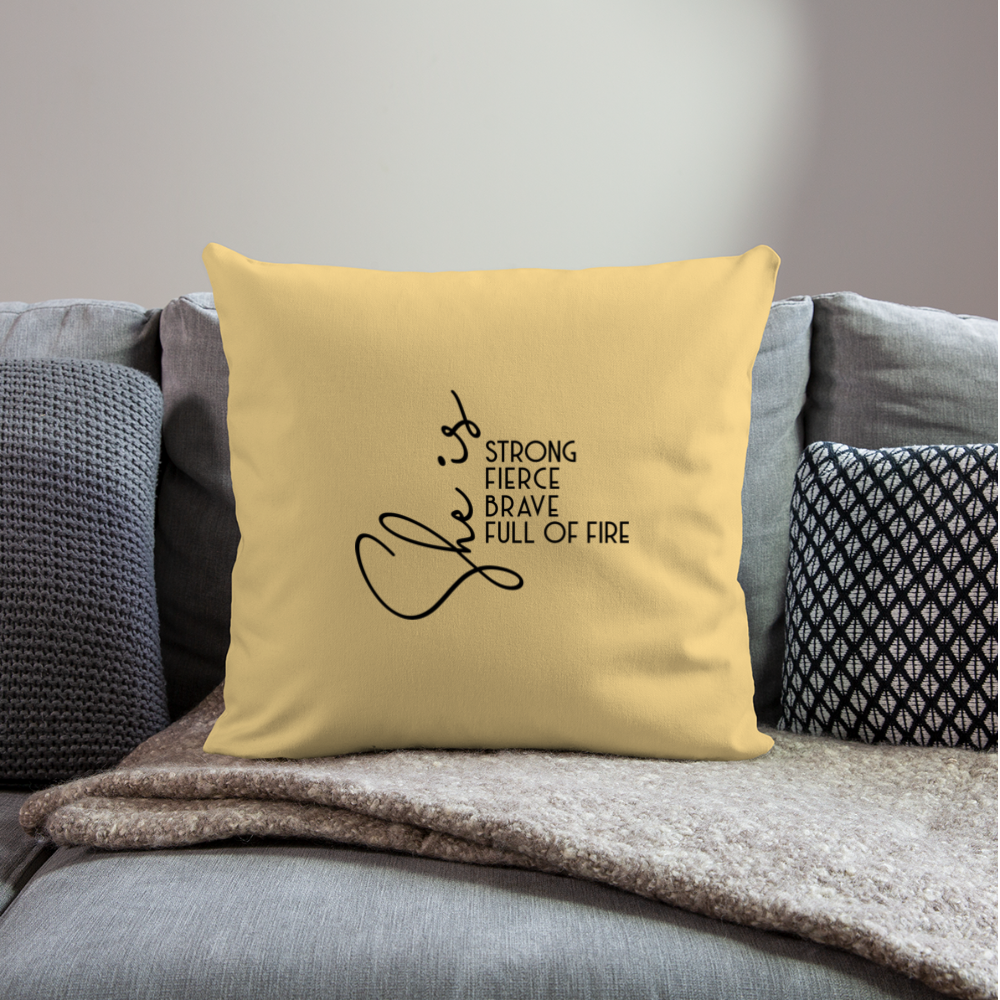 She is Strong Throw Pillow Cover 18” x 18” - washed yellow